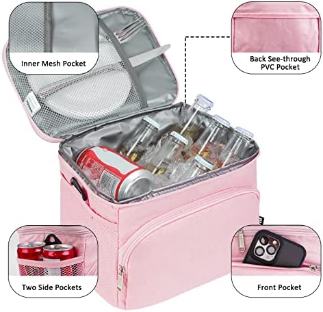 WANDF Insulated Lunch Bag Cooler Lunch Box for Women Men Leakproof Reusable Lunch Tote Bag for Work School Picnic Beach Hiking Waterproof Lunch Bag with Adjustable Shoulder Strap for Kids Adult (Pink)