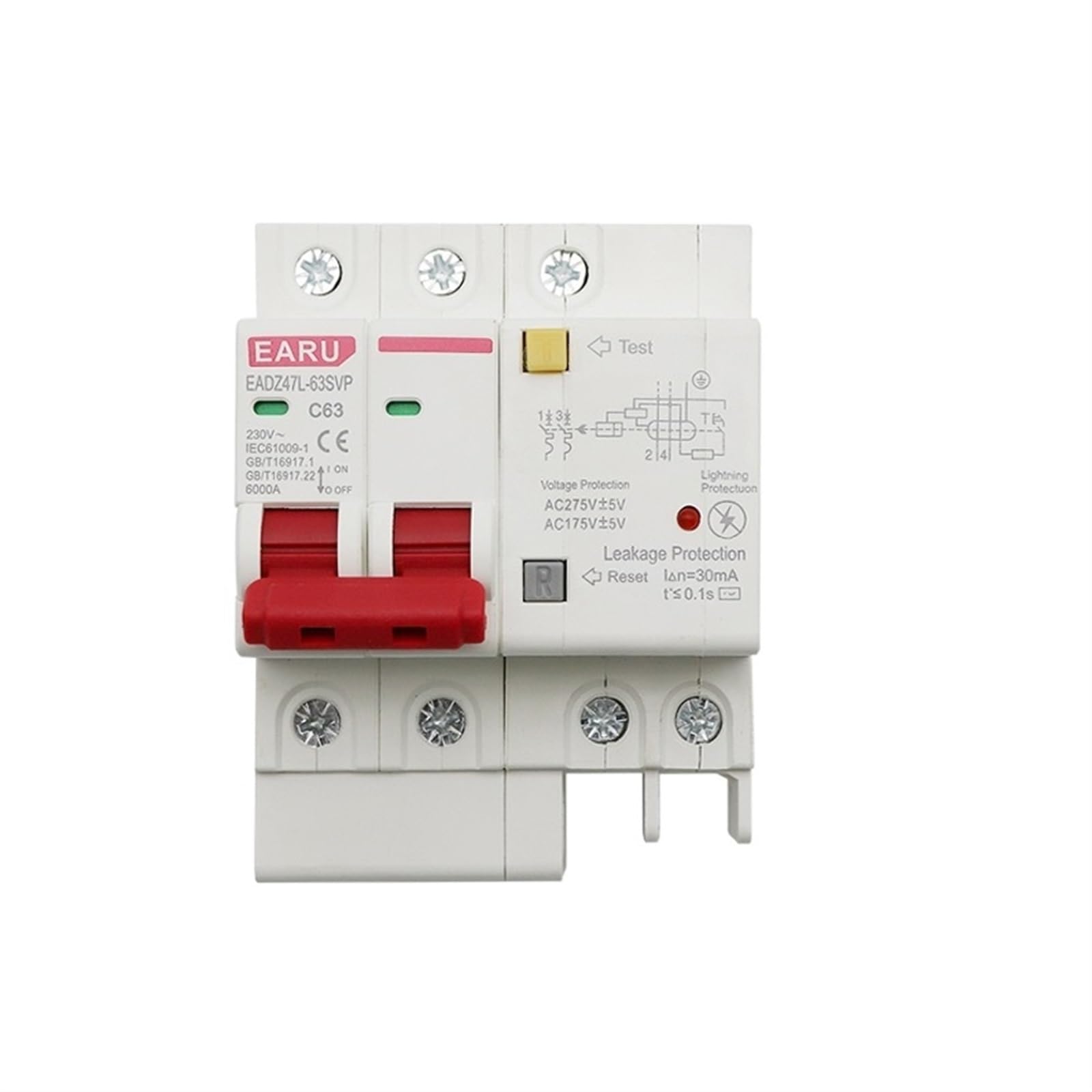 AVSBBYEPS 63A 2P SPD Residual Current Circuit Breaker with Overload Overvoltage RCCB with Lightning Protection MCB Leakage Protector