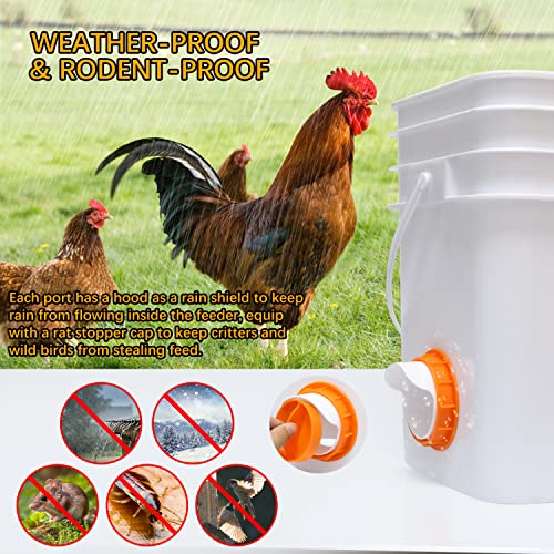 Dstana Diy Chicken Feeder No Waste 4 Ports Automatic Poultry Feeder With 4Pcs Stopper & 1 Hole Saw, Weatherproof Reusable Gravity Chicken Feeder Kits For Buckets, Barrels, Bins, Troughs(Orange) #TOP2