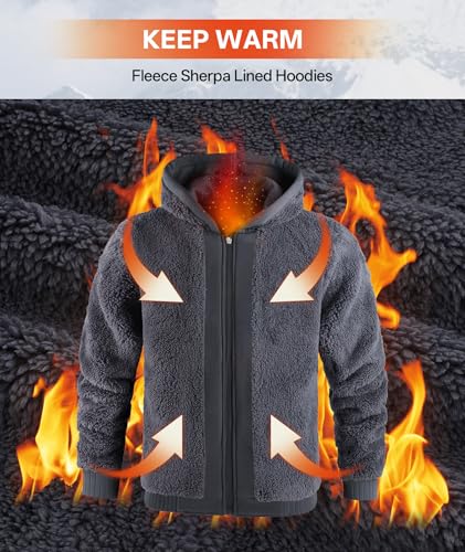 Image of V VALANCH Men Hoodies Zip Up Sherpa Lined Sweatshirts Heavyweight Thick Warm Fleece Winter Jacket