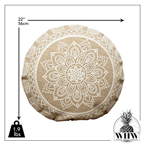 Whw Whole House Worlds The Mandala Floor Cushion, Layered Roundels, Beige And White, Woven Polyester With Cotton Cover, Polyester Fill, 22 Inches Diameter, Sun Blossom Lotus, The Boho #TOP5