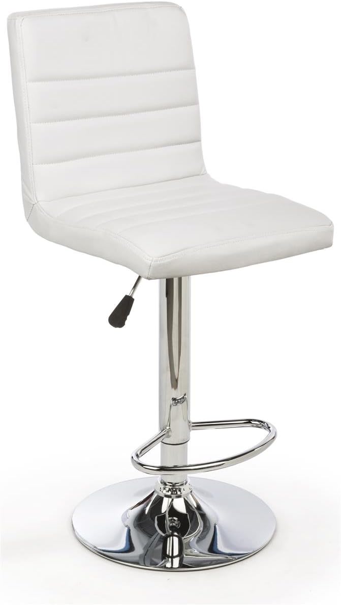 Displays2go 2 White Leatherette Bars Stool Set with 1 Round Cocktail Highboy Table, Chrome Base/Stand (TSFURNK9)