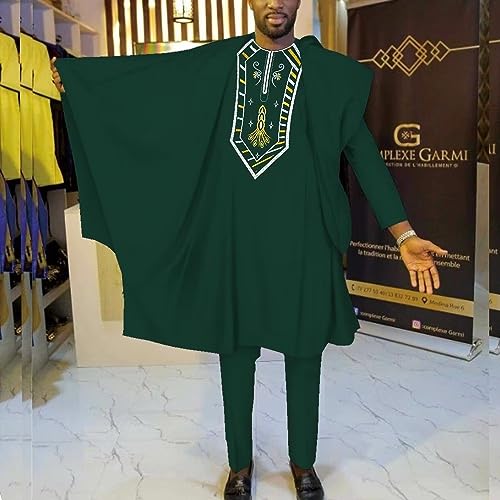African Mens Robe Suits Three Piece Set Traditional Agbada Clothes Caftans for Men Dashiki Outfits Big and Tall3