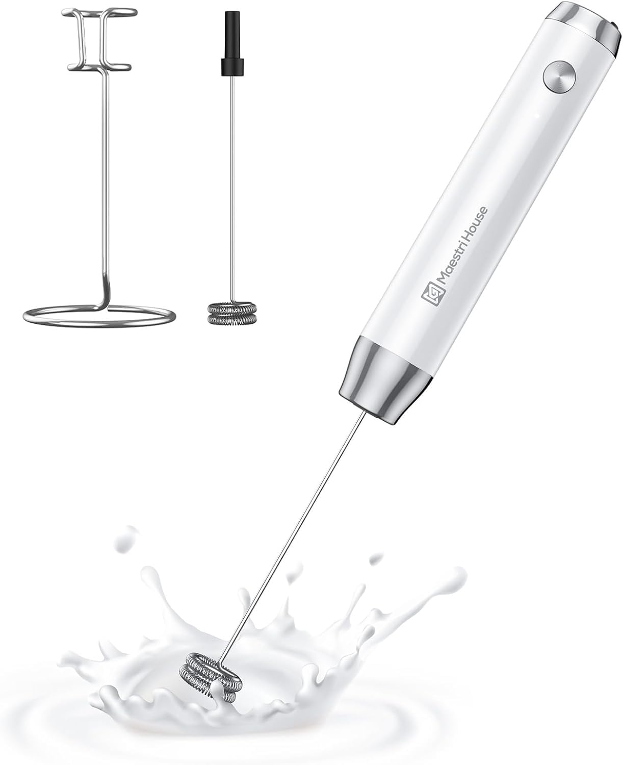 MaestriHouse wiederaufladbarer Milchaufschäumer, tragbar, elektrisch, wasserdicht, abnehmbarer Edelstahl-Schneebesen, Getränkemixer, Ständer, 2 Schneebesen (Dunkelblau),LunaFro
