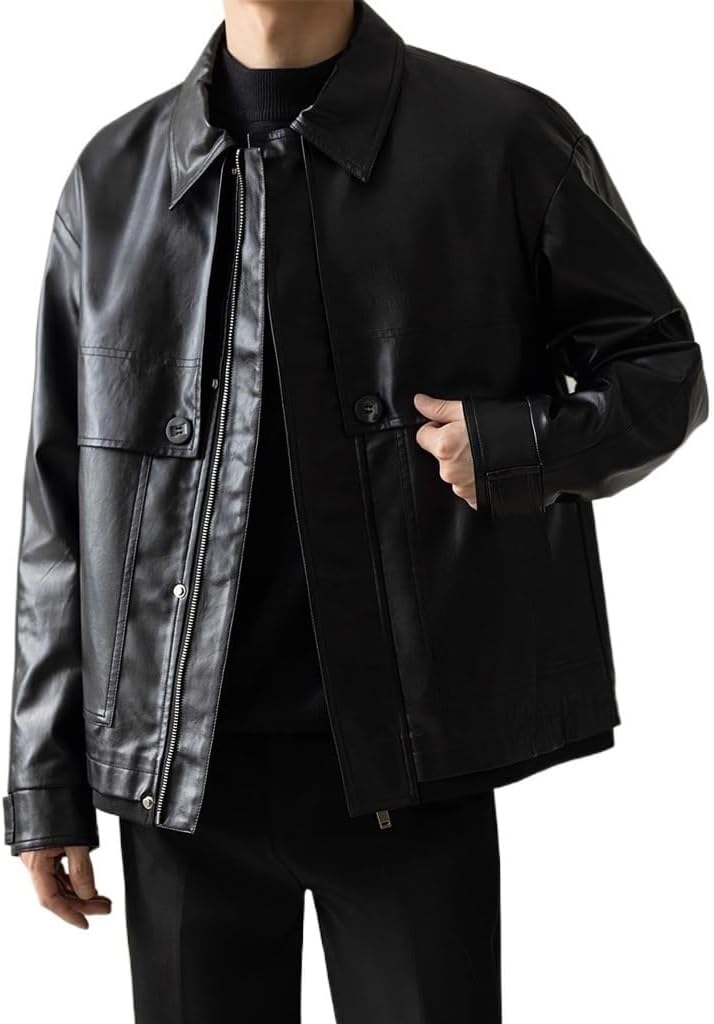 Autumn Winter Vintage Men's Leather Jacket Men Casual Business Trench Coat