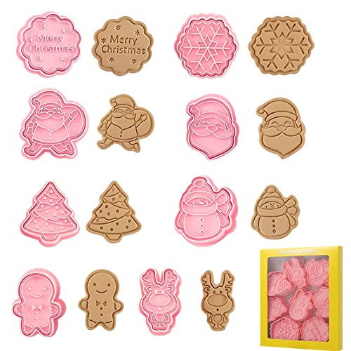 Moldes bolachas de Natal, 8 peças 3D molde de bolachas de Natal, cortadores de bolachas de Natal, moldes de bolachas de Natal plástico, para crianças, cookie fondant decoração de bolos (B)