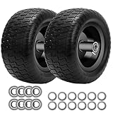 Blshwez 11x6.00-5 Flat Free Lawn Mower Tires - Zero Turn Mower Wheels, Heavy-Duty Solid Polyurethane, 400lbs Load Capacity, 3/4" & 5/8" Bearings, 2Pk Black