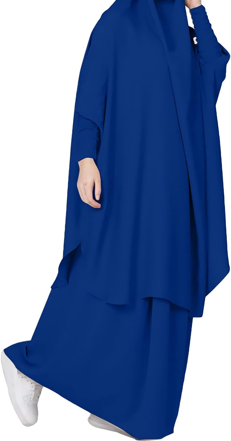 FPOVFPO Womens Muslim Solid Abaya 2 Piece Prayer Dress with Hijab Islamic Maxi Kaftan Dubai Ramadan Full Length Dress