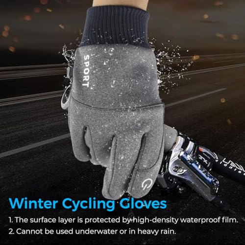 Image of Zibuyu Grey Cycling Gloves, Warm Winter Gloves, Water-Repellent, Touchscreen Gloves, Windproof Running Gloves, Non-Slip for Men and Women, for Running, Cycling, Climbing, etc