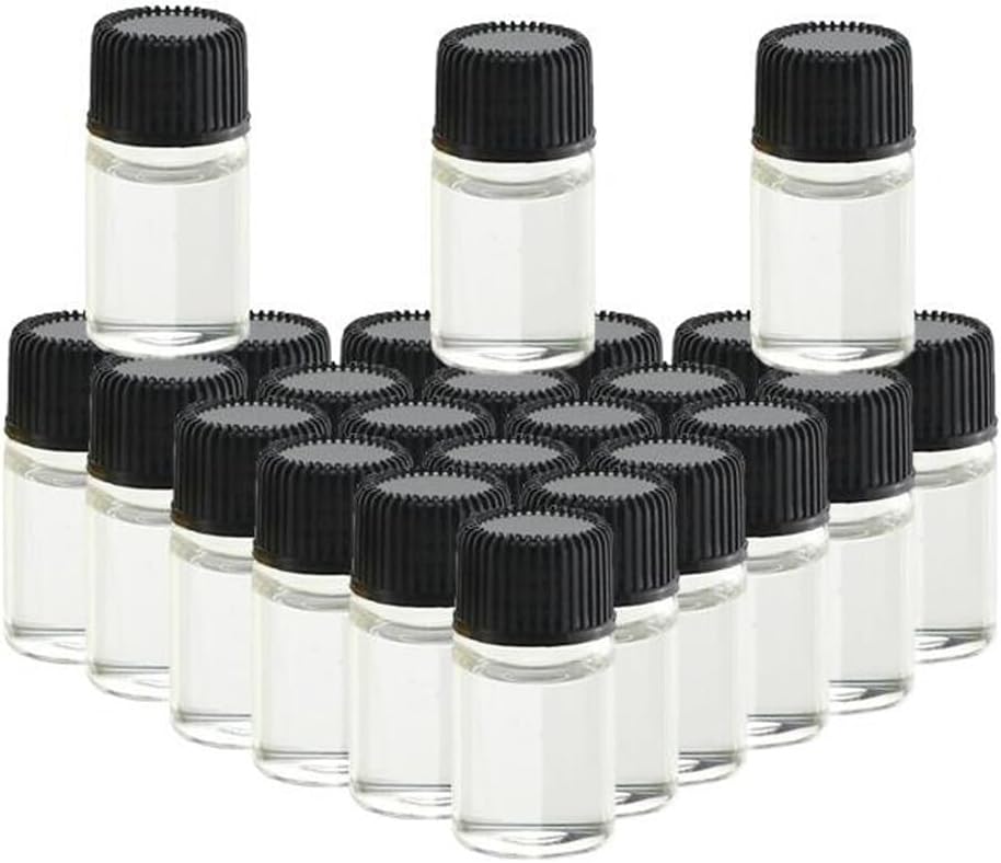 Upstore24Pcs 2ml Clear Glass Essential Oil Bottle Empty Refillable Mini Glass Sample Bottle Container Vials with Orifice Reducer and Screw Cap for Oils Perfume Aromatherapy Lab Chemicals
