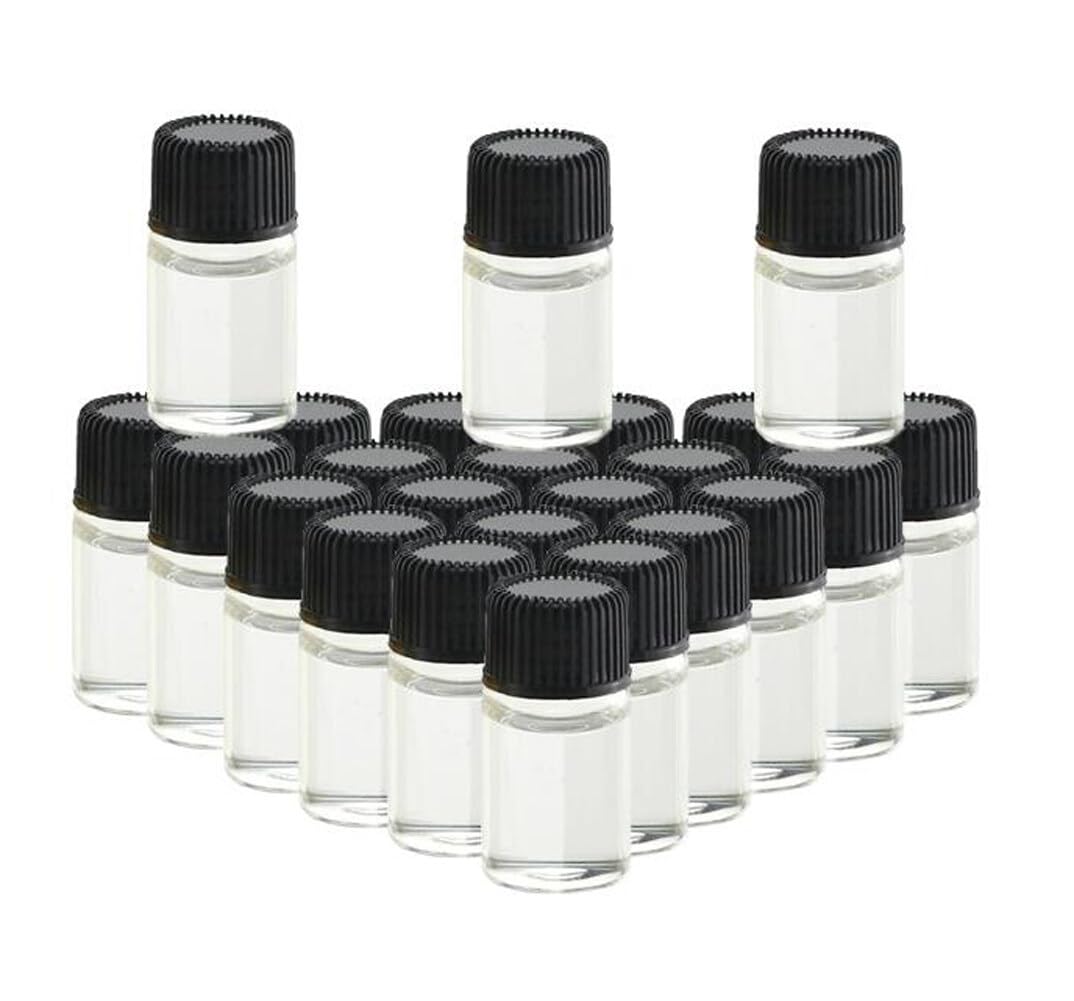 Upstore24Pcs 2ml Clear Glass Essential Oil Bottle Empty Refillable Mini Glass Sample Bottle Container Vials with Orifice Reducer and Screw Cap for Oils Perfume Aromatherapy Lab Chemicals