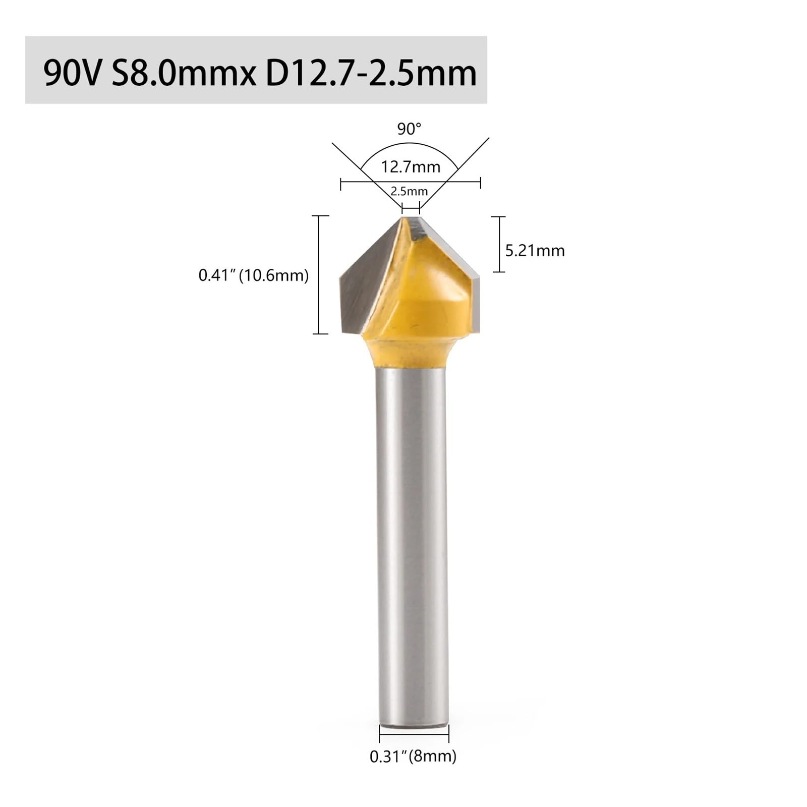 5 sztuk 90 stopni fazowanie frez do drewna V zaostrzony 6mm 8mm Shank z węglików spiekanych przycinania dłutowania(90V-S6.35-D12.7-2.5)