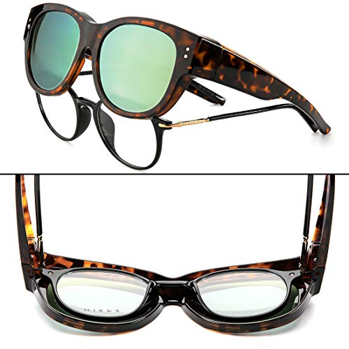 Caxman Oversized Lens Cover Sunglasses Mirrored Polarized Lens For Prescription Glasses, Tortoise Frame And Light Gold Mirror Lens, Size 56 Mm #TOP3