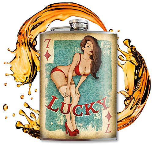 Lucky 7 Flask - Flasks For Liquor For Men - Flasks For Liquor For Women - Flask For Women - Cool Gifts For Women And Men - 8 Oz Stainless Steel Flask - Hip Flask - Trixie and Milo