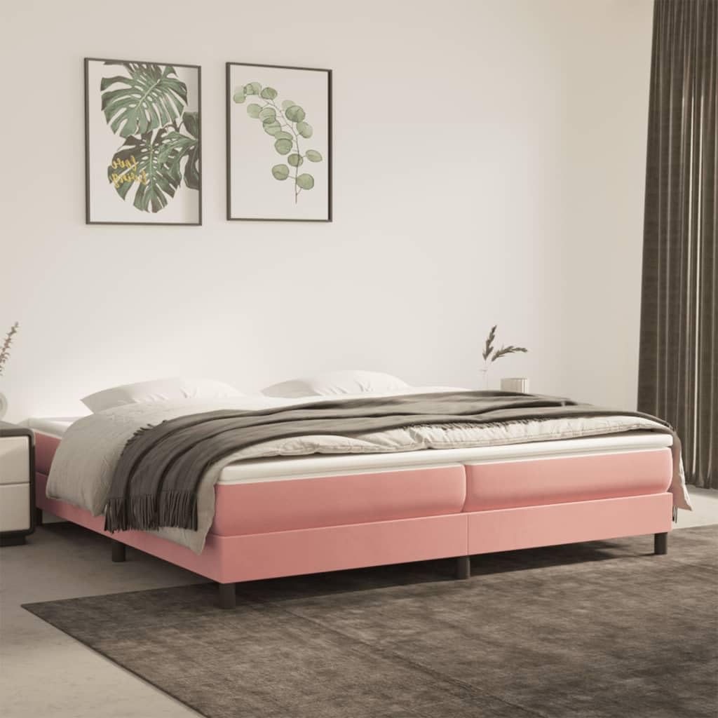 Cama con somier, color rosa, 200 x 200 cm, terciopelo