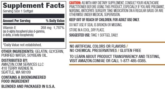 Amazon Elements Vitamin E, 400 IU, 100 Softgels, 100 days of supply (Packaging may vary) - Image 2