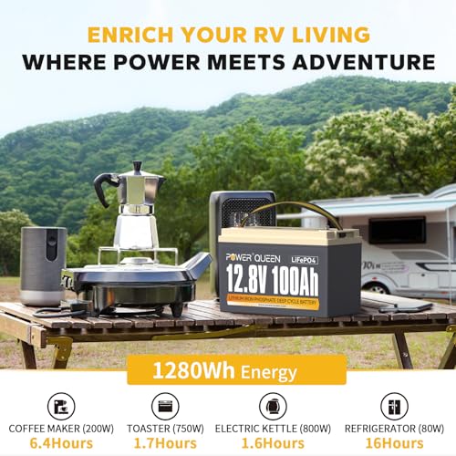 Image of Power Queen 12V 100Ah LiFePO4 Battery, Group 31 Lithium Battery with 1280Wh Energy and BMS Protection, Up to 15000 Deep Cycles for RV Trailer, Solar Off-Grid, Marine
