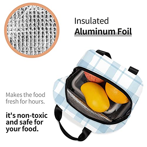Dadabuliu Lunch Bag Plaid Blue Check Insulated Lunch Box Cooler Tote For Adults Kid Girl Women Work Office School Picnic Beach Reusable Lunchbox Over 3 Years Old thumb #3