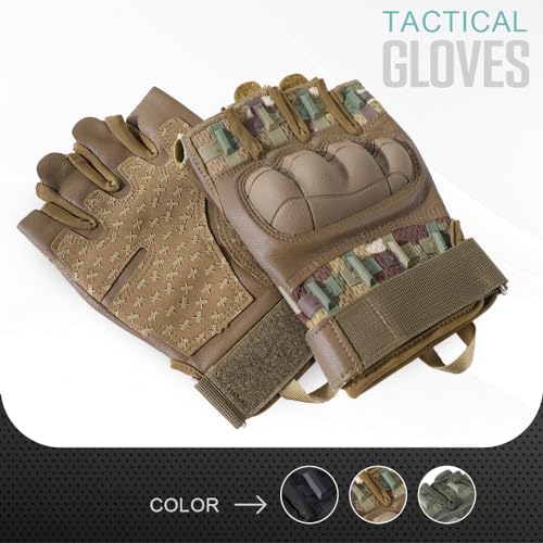 WTACTFUL Fingerless Tactical Gloves for Men Airsoft Paintball Bike Cycling Motorcycle Motorbike Hunting Hiking Work Outdoor Half Finger Gloves Camouflage XL