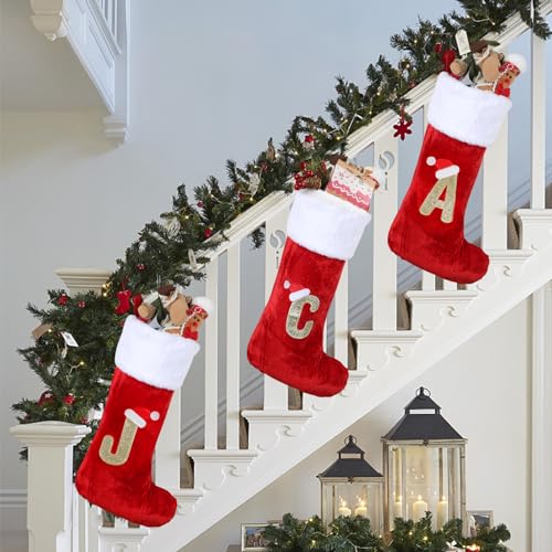 VEYLIN 20 Inch Christmas Stockings with Letters,Plush Christmas Stockings Large Embroidered Stockings Christmas Stockings for Kids/Adult Red Letter(C) - Image 6
