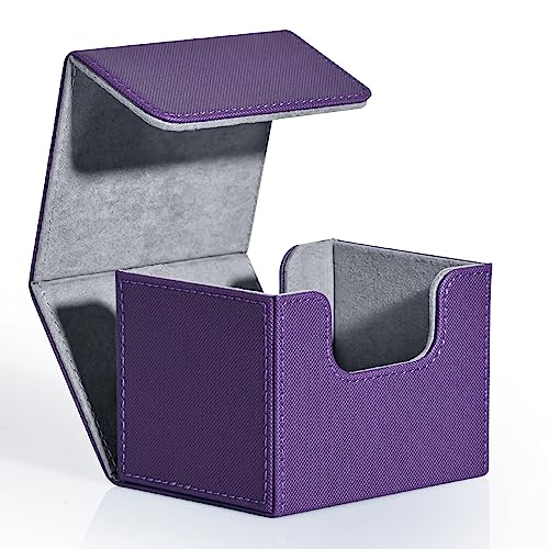 Image of ZLCA Card Deck Box for Trading Cards, MTG Commander Deck Box Holds 120+ Single Sleeved, Leather Magnetic Card Storage Case Fits for TCG CCG Magic (Purple)