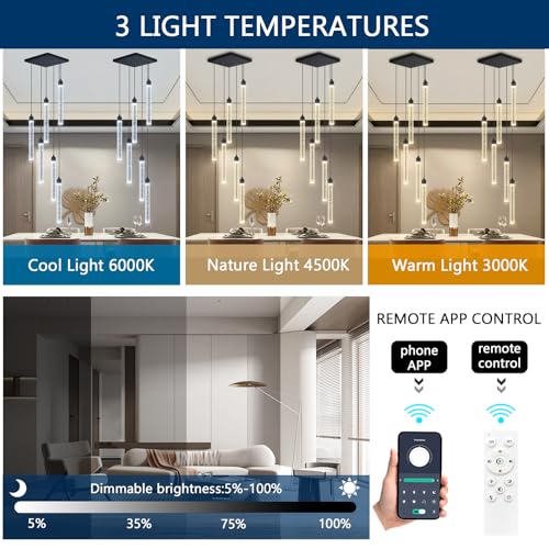 Image of Modern Crystal Pendants Lighting Mini Chandelier for Kitchen Island LED Dimmable Ceiling Handing Lighting Adjustable Flush Mount Ceiling Light for Dining Room Hallway