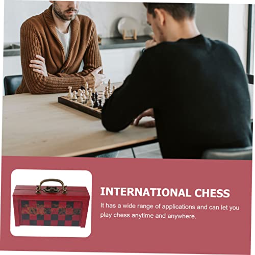 Jeu d'échecs miniature rétro rouge HANABASS pliant en bois et alliage - 6