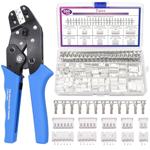 Taiss 560PCS 2.54mm JST-XH Connector Kit 2/3/4/5/6 Pin Housing Female and Male Adapter Cable Connectors Plug JST Connectors Female Pin Head Connector Adapter Plug with Wire Crimper Plier