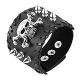 Black metal rivets studs punk rock biker wide belt leather bracelet guard wrist strap skull (A)