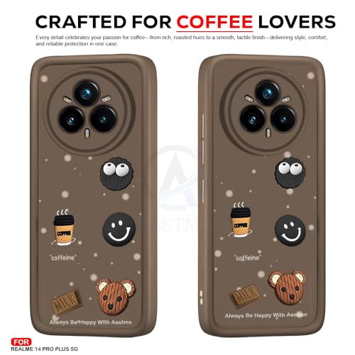 Image of AESTMO Back Case Cover for Realme 14 Pro Plus 5G | Cute Fun Cartoon 3D Ball | Coffee Silicone Case | Full Body Protection | Camera Protection Back Cover for Realme 14 Pro Plus 5G (Brown)