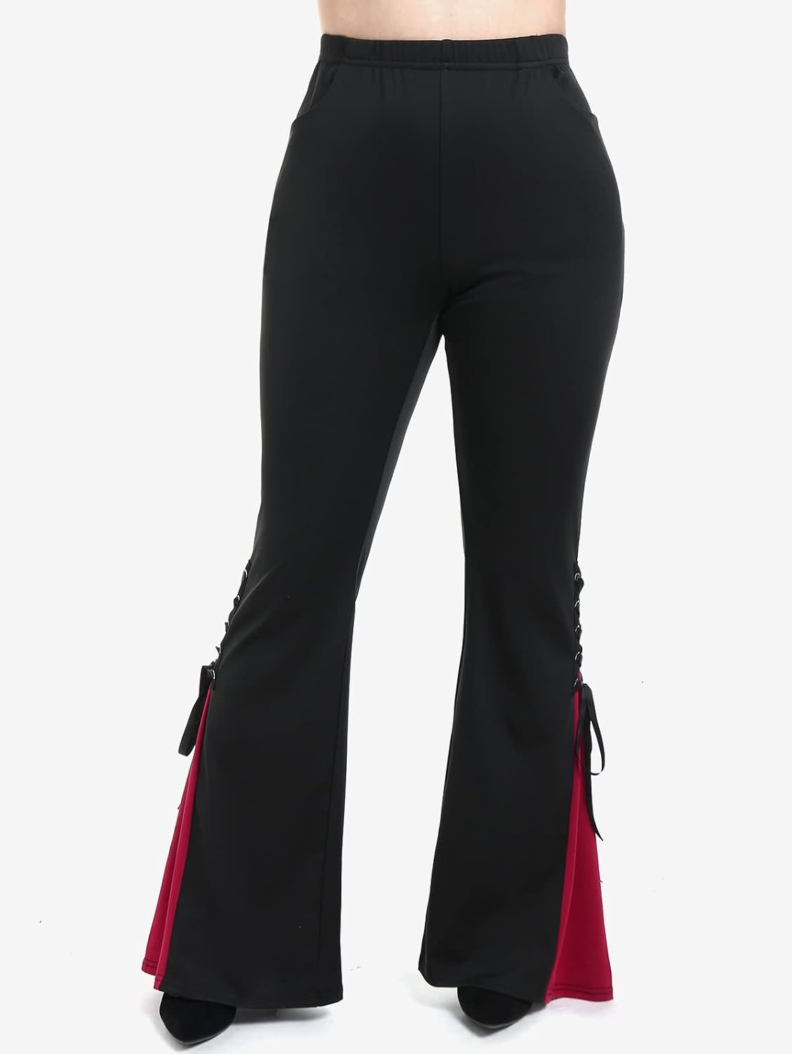 ROSE GAL Womens Plus Size Gothic Lace Up Two Tone Godet Hem Pull On Flare Pants - Image 2