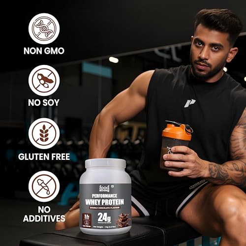 Image of Foodstrong Performance Whey Protein Powder | 24g Protein per Serving | Double Chocolate Flavour | 5.5g BCAA | Lab Tested | 1 kg