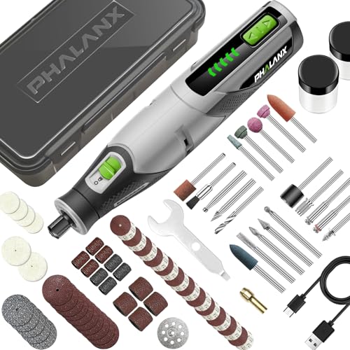 PHALANX Rotary Tool - 4V Cordless Rotary Tool Kit Accessories 80 PCS 2500mAh Li-Ion Battery, Preset 5 Speed Adjustment Grinder Tool for Cutting Sanding Carving Polishing Engraver DIY Crafts