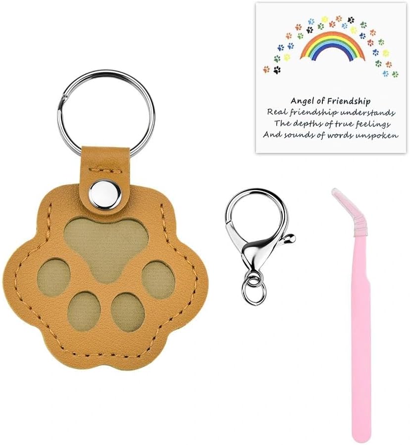 Pet Paw Hair Keychain with Tweezers and Card Cat Dog Fur Storage Key Chain