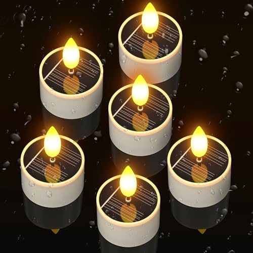 Yme Solar Kerzen Outdoor, 6er LED Teelichter Wiederaufladbar Solarkerzen Flackernd mit Lichtsensor, Automatisches Ein bei Dunkelheit für Außen Wasserdicht Terrassen Garten Laterne Party Deko Yme Solar Kerzen Outdoor, 6er LED Teelichter Wiederaufladbar Solarkerzen Flackernd mit Lichtsensor, Automatisches Ein bei Dunkelheit für Außen Wasserdicht Terrassen Garten Laterne Party Deko
