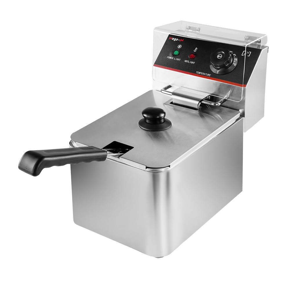 Mega-M Friggitrice elettrica a camera singola da 4 l, 2 kW, regolabile con coperchio, 22 x 40 x 30 cm, acciaio inox 230 V