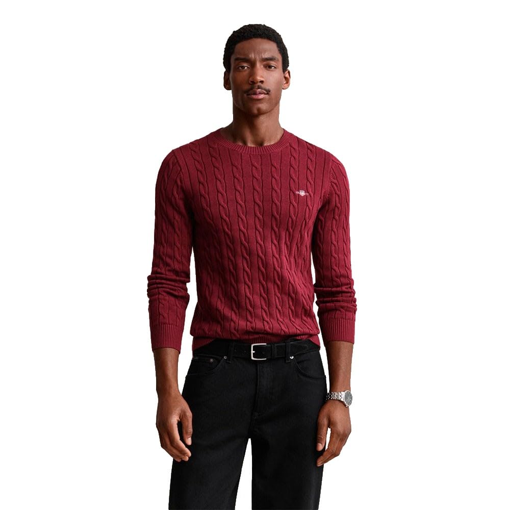 GANT Mens Cable C Neck Evening Blue Sweater