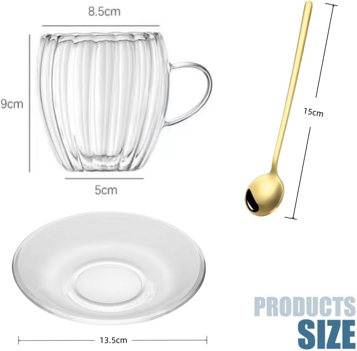 Double Wall Glass Coffee Mugs Set, Teacup with Saucer and Spoon Set of 2 Pack, 8.5oz/260ml for Cappuccino, Latte, Hot and Cold Drinks (Clear - Pumpkin Shaped - 2 Pack) - Image 6