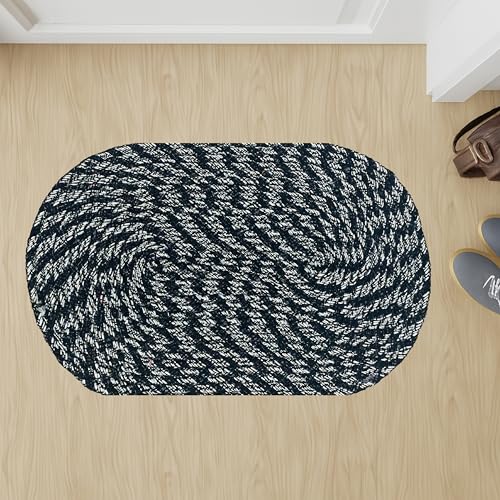 Image of Doormat for Kitchen|Handmade Cotton Doormat | Quick Dry, Washable Door Mat for Home, Bathroom & Bedroom (33X53 CM)(Black-Pink)