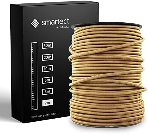 smartect Braided Cable - Black - 5 Metres - 3 Core Electrical Cable (3 x 0.75mm²) - Vintage Electrical Wire for Your DIY Project