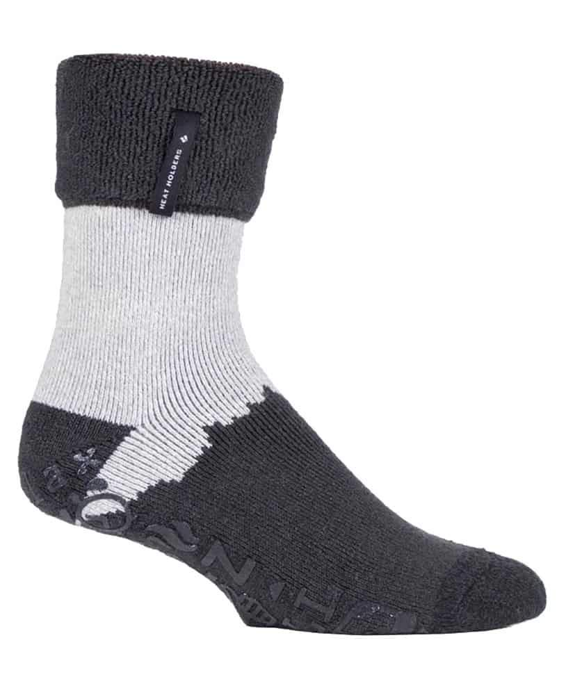 HEAT HOLDERS - Mens Turnover Warm Thermal Fleece Lined Bed Socks with Non Slip Rubber Grips (6-11 UK, Charcoal (Robin))