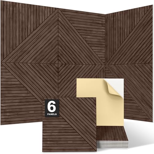 Image of JBER Wood-Pattern Acoustic Panels 23.6 inch x 23.6 inch, 6 Pack, Dark Walnut
