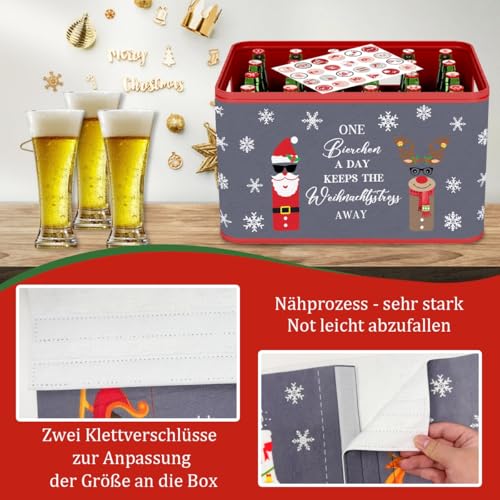 Bier Adventskalender 2025, Adventskalender Bier für Männer Bierkasten - Banderole aus Filz mit Klettverschluss und 24 Aufkleber Zahlen für Bierkalender