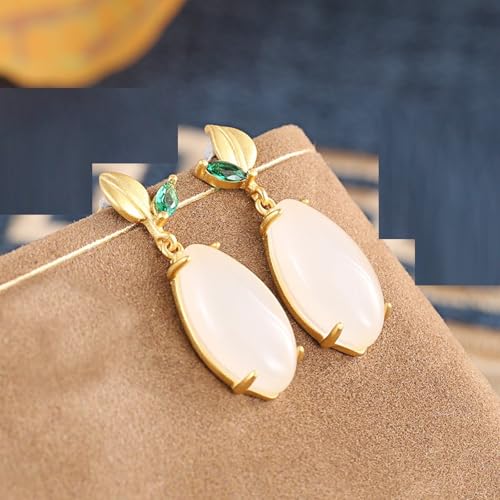 Boucles d'oreilles de cerceau de feuilles ethniques jade mat pour filles - 6