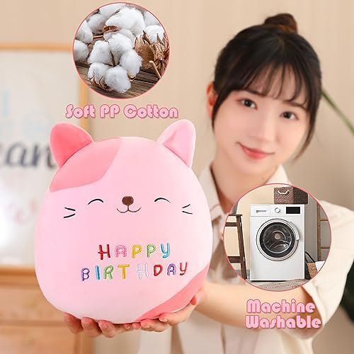 SQEQE Cat Plush Cuddly Birthday Cat Stuffed Animal Toy Soft Kitty Plush Pillows Cartoon Cat Plushies Doll Gift for Kids Birthday (Pink, 10 inch) 4 51TSvLq1CbL. AC