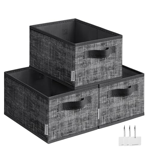 SONGMICS Storage Cubes, 11.8 x 7.9 x 5.9 Inches Non-Woven Fabric Bins with Double Handles, Set of 3, Closet Organizers for Shelves, Foldable, for Clothes, Ink Black UROB415B01 Ink Black 3 Pa