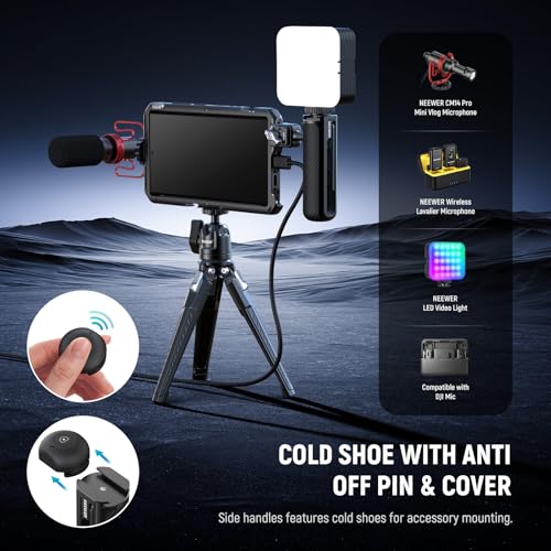 Image of NEEWER PA042 S24 Ultra Phone Cage Video Rig Stabilizer with PA045S Quick Release Side Handle, PA045E Bluetooth Shutter Handle, 67mm Filter Adapter, 17mm Lens Backplate, T Mount Lens Adapter, Wipe