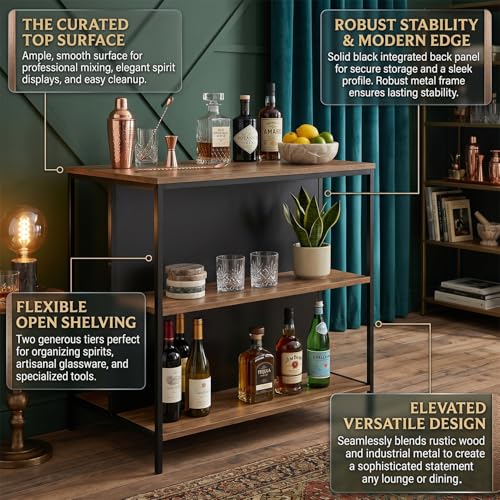 Image of Klaxon Modern Bar Table with Foldable Wine Rack, Counter Height Pub Bistro Table for Kitchen & Dining Area, Forest Dark (DIY Installation)
