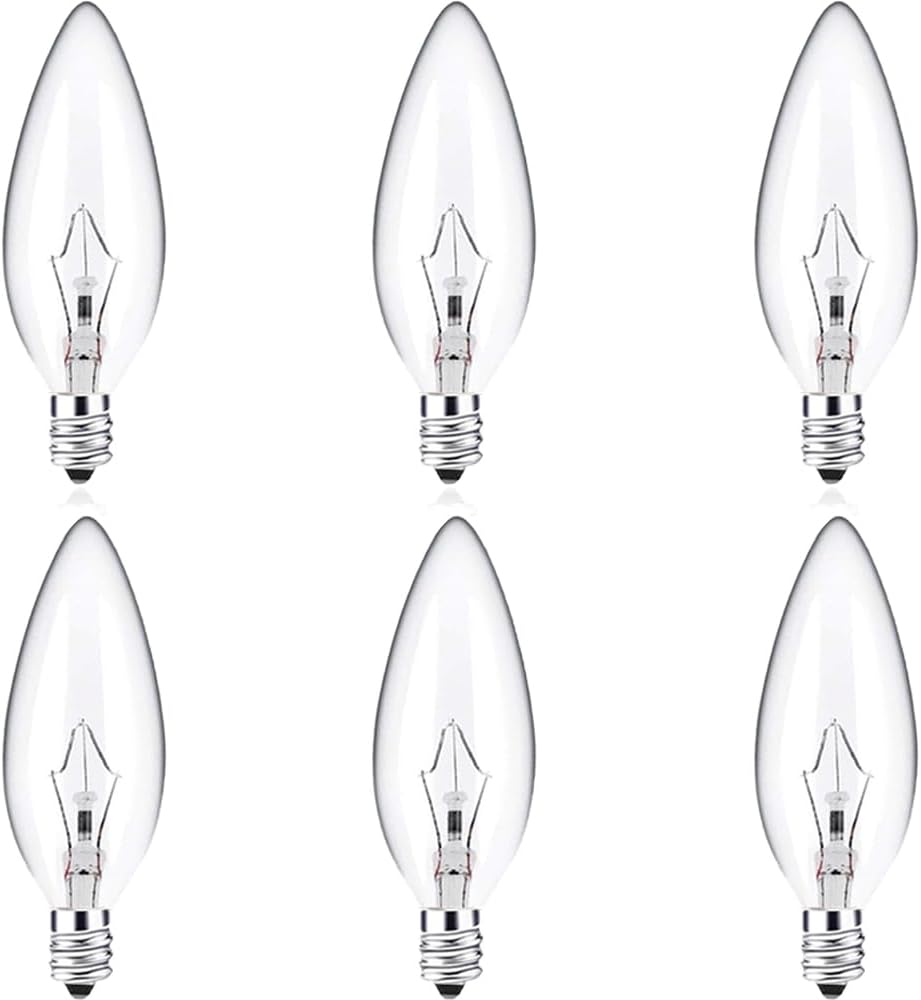60 Watt Clear Candelabra Base (E12) 110V_120V,Flame Shaped Incandescent Chandelier Light Bulbs,Dimmable, Warm White (6)
