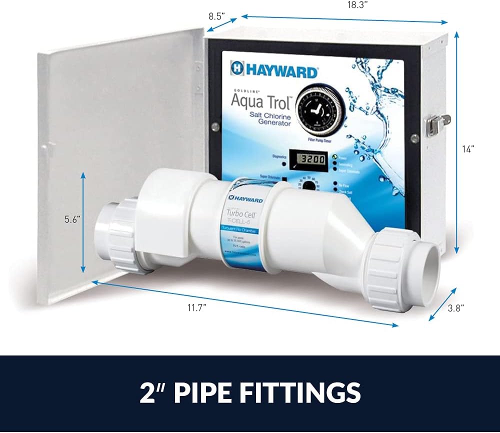 Hayward W3AQ-TROL-RJ-TL AquaTrol Salt Chlorination System for Above-Ground Pools up to 18,000 Gallons with Return Jet Fittings, Twist Lock Line Cord and Outlet